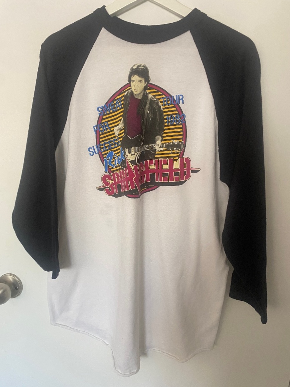 Retro Rick Springfield Sweat for Success Tour raglan tee Adult L